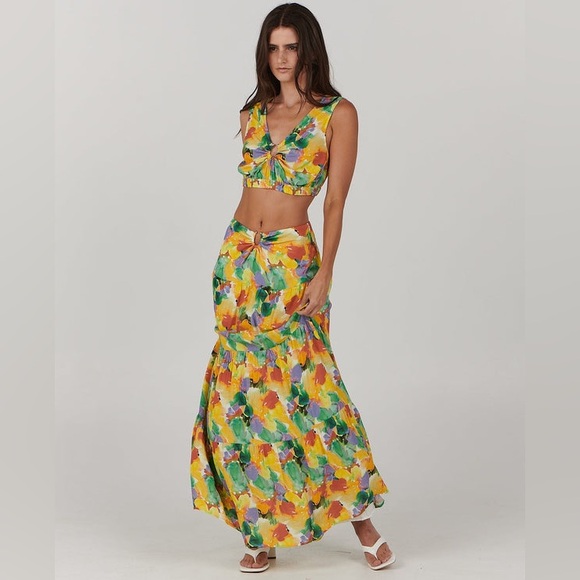 Charlie Holiday Floral bright Cheyenne maxi skirt and crop top two piece set-OBO - Picture 2 of 10